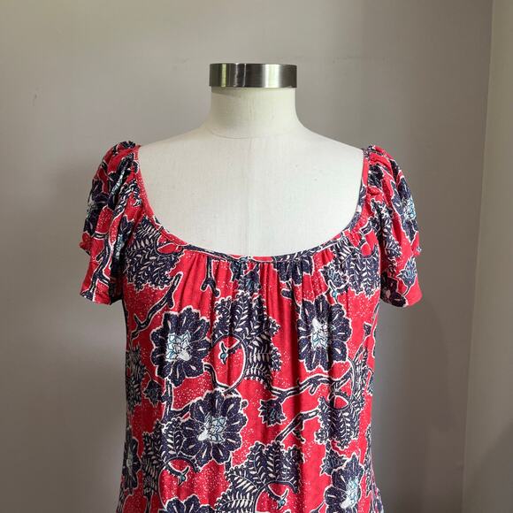 Knox Rose Red White & Blue Floral Scoop Neck Midi Tiered Dress Size Small - Picture 4 of 7